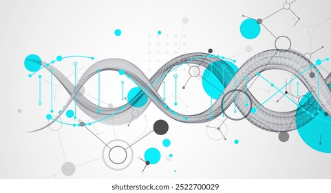 Abstract futuristic wireframe background for design works.
Science template, wallpaper or banner with a DNA molecules. Hand drawn.
