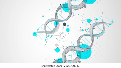 Abstract futuristic wireframe background for design works.
Science template, wallpaper or banner with a DNA molecules. Hand drawn.