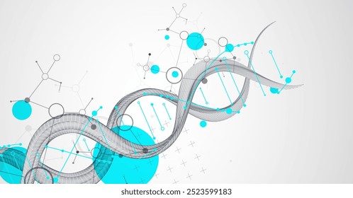Fundo de arames futurista abstrato para trabalhos de design.
Modelo de ciência, papel de parede ou banner com moléculas de DNA. Mão desenhada.