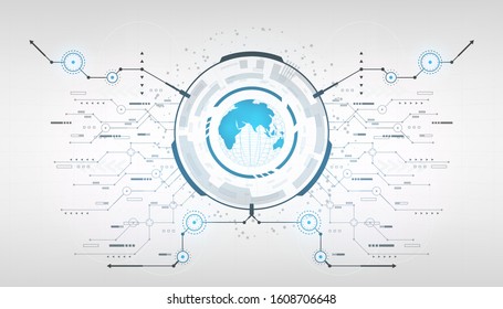 Abstract futuristic world global with circle system connect together with line arrow.circuit on background.vector and illustration