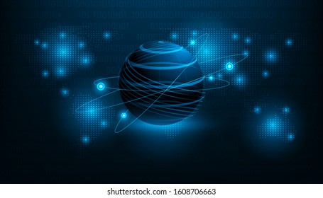 Abstract futuristic world global with orbit,map on background.vector and illustration