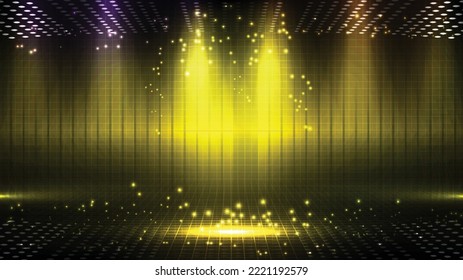 abstract futuristic yellow background of empty stage arena stadium spotlgiht stage background