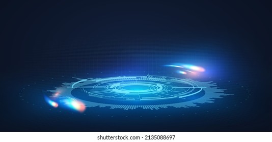 Abstrakter futuristischer Hintergrund mit geometrischen Elementen und Lichteffekten. Bildschirmdesign-Vorlage