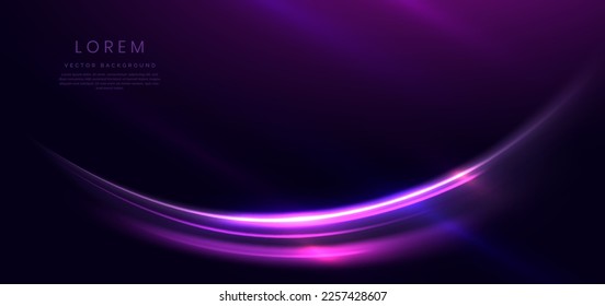 Resumen La luz futurista del neón se curvó en color púrpura sobre fondo morado oscuro. Puede usar para publicidad, afiche, plantilla, presentación comercial. Ilustración del vector
