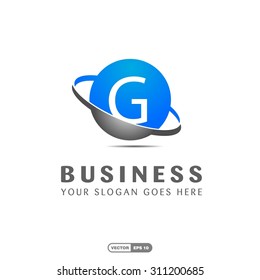 Abstract G letter vector logo icon template. Blue company logo, abstract logo, design element, creative idea. globe logo, planet logo, circle logo, swoosh logo, world logo, silver metal logo,