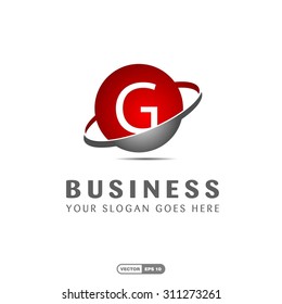 Abstract G letter vector logo icon template. Red company logo, abstract logo, design element, creative idea. globe logo, planet logo, circle logo, swoosh logo, world logo, silver metal logo,