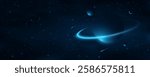 Abstract galaxy background with planets against the glowing stars. Starry sky with falling asteroid. View of universe. Vector illustration. EPS 10