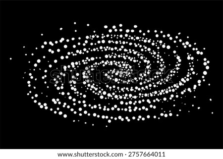 Abstract galaxy illustration created with scattered dots on a deep black background, featuring a hand-drawn artistic style. Minimal yet expressive cosmic composition, evoking stars, space, and the vast universe. Perfect for creative projects, backgrounds, posters, and modern design related to astronomy and imagination.