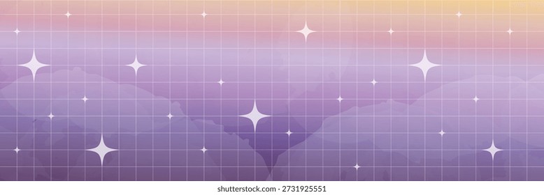 Abstract galaxy inspired sky with delicate stars misty clouds and subtle grid geometry in Y2K watercolor aesthetic for fantasy illustration serene night background and cosmic digital art