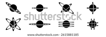 Abstract galaxy planet silhouettes in flat design set. Cosmos, space ball planets. Vector illustration design isolated on white background.
