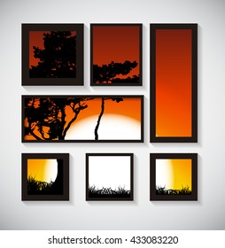 Abstract Gallery Background with Silhouette of Tree on Sunset Background. Vector Illustration EPS10