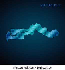 Abstrakte Gambia-Karte aus blauen diagonalen Linien auf dunklem Hintergrund. Vektorgrafik EPS10.