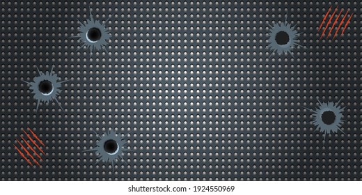 abstract game esport wallpaper with bullet holes. dark black style with red claw scar marks. Vector illustration