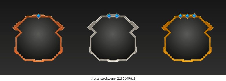 Abstract game level achievement avatar border frame with gold, silver and bronze