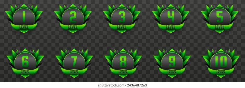 Abstract Game Level Up Badges with Black and Green Colors for Game UI Designs