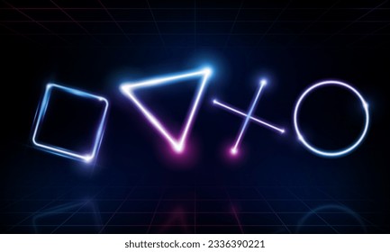 Abstract Game Light out technology and with neon triangles. Hitech communication concept innovation background, vector design