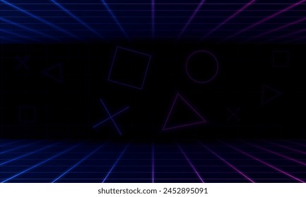 Abstract Game Light out technology and with neon horizontal checkered surface Light of technology background Hitech communication concept innovation background, vector design 