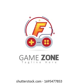 Abstract Game Zone F Letter Logo With Joystick Element. Design Vector illustration