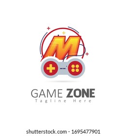 Abstract Game Zone M Letter Logo With Joystick Element. Design Vector illustration