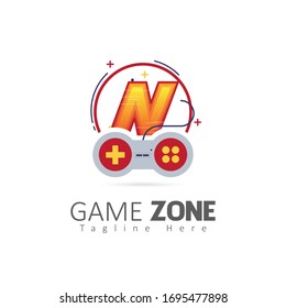 Abstract Game Zone N Letter Logo With Joystick Element. Design Vector illustration