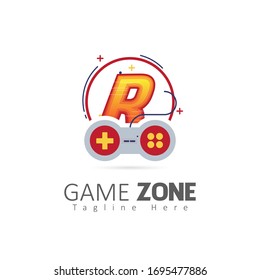 Logotipo De Letra De Zona De Juego Abstracta R Con Elemento Joystick. Ilustración del vector de diseño