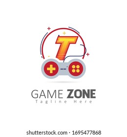 Abstract Game Zone T Letter Logo With Joystick Element. Design Vector illustration