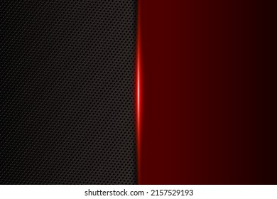 Abstract gamer background modern tech template design concept. Metallic red and black shiny color frame on carbon fiber material. Vector graphic game layout eps illustration