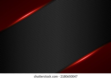 Abstract gamer background modern tech template design concept. Metallic red and black shiny color frame on carbon fiber material texture. Vector graphic game presentation layout eps illustration