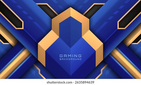 Abstract Gaming Background with Gold and Navy Blue Theme, Futuristic Tech Design for Esports Streaming, Game Interface, Stream Overlay, Digital Wallpaper