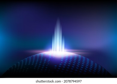 Abstract gamma rays radiation on planet earth in universe background with glow in dark shadow. Template, banner, poster, background for sci-fi and technology concept. Vector design.