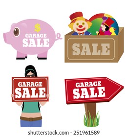 abstract garage sale objects on a white background