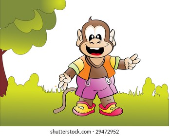 abstract garden background with cute monkey