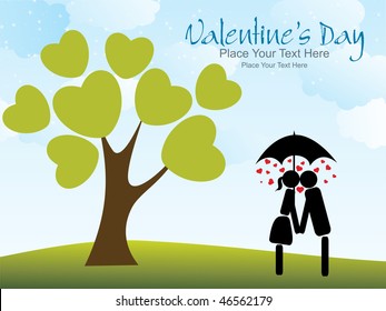 abstract garden background with kissing couple silhouette