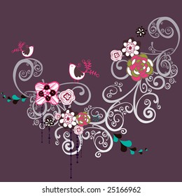abstract garden and birds