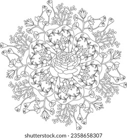 abstract garden floral flower adult mandala coloring page background vector line art rose tulip coloring page