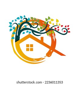 abstract garden and house logo vector design