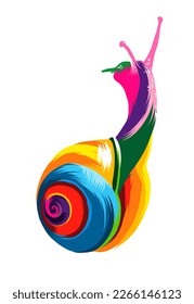 Abstract garden snail from multicolored paints. Colored drawing. Vector illustration of paints