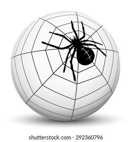 Abstract Garden Spider with Cobweb on Sphere with White Background - Vector Illustration