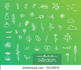 Abstract garden theme line drawing shape set