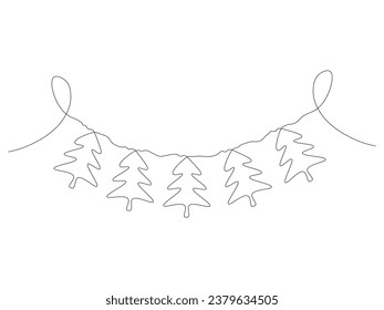 Abstract garland of Christmas trees, continuous one line art drawing