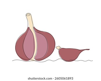 Abstract garlic head and clove, continuous single one line art hand drawing sketch logo