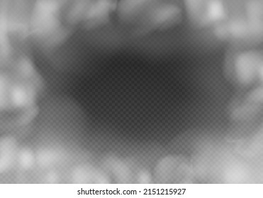 Abstract Gas On Transparent Background, Vapor Machine Steam Or Explosion Dust, Dry Ice Effect, Condensation, Fume. Special Effect Of Steam, Smoke, Fog, Clouds. Vector Illustration.