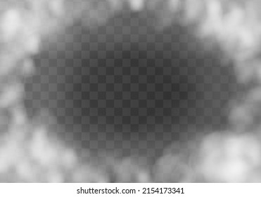 Abstract gas on transparent background, vapor machine steam or explosion dust, dry ice effect, condensation, fume. Special effect of steam, smoke, fog, clouds. Vector illustration.