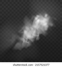 Abstract gas on transparent background, vapor machine steam or explosion dust, dry ice effect, condensation, fume. Special effect of steam, smoke, fog, clouds. Vector illustration.