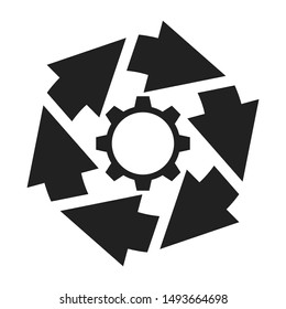 Abstract gear and arrows icon. Workflow business concept illustration.