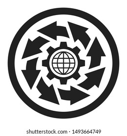 Abstract gear and arrows icon. Workflow business concept illustration.