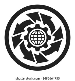 Abstract gear and arrows icon. Workflow business concept illustration.