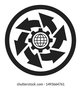 Abstract gear and arrows icon. Workflow business concept illustration.