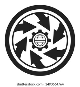 Abstract gear and arrows icon. Workflow business concept illustration.