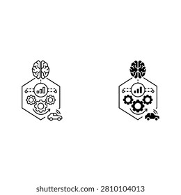 Abstract gear and brain illustration with crown and gears abstract art black white